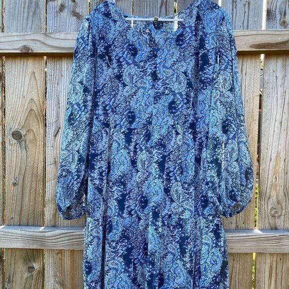 Joie Dress Blue Lightweight Lined Flowy Long Sleeve Women’s Plus Size XXL FLAW - Picture 3 of 11